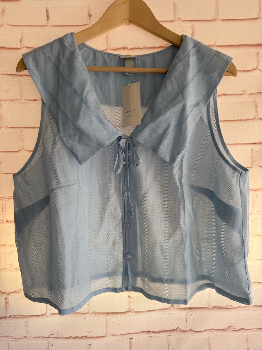 Wide-Collar Jacquard Light Blue Blouse